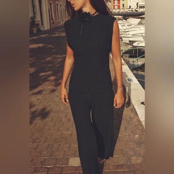 Zara Black Flowy Pleated Wide Leg Trousers, M! - Picture 10 of 10